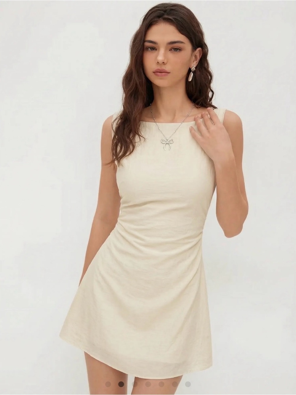 Cider Boat Neck Open-Back Mini Dress
